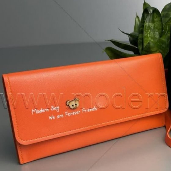 کیف پول چرم مصنوعی رنگ نارنجی مدل خرسی سال کد10211