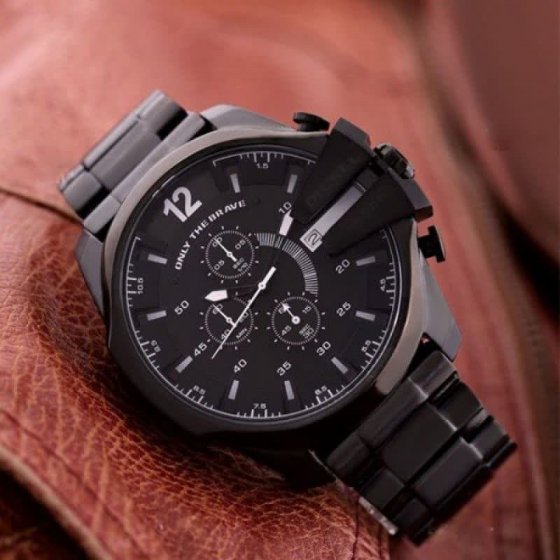 ساعت مچی مردانه دیزل 3 موتوره کرنوگراف  موتور ژاپن قاب وبند مشکی +باطری اضافی کد2087