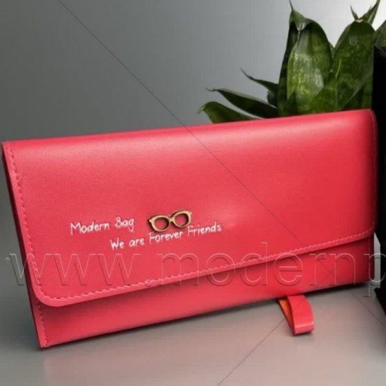 کیف پول چرم مصنوعی رنگ صورتی پر رنگ مدل  کد 10227