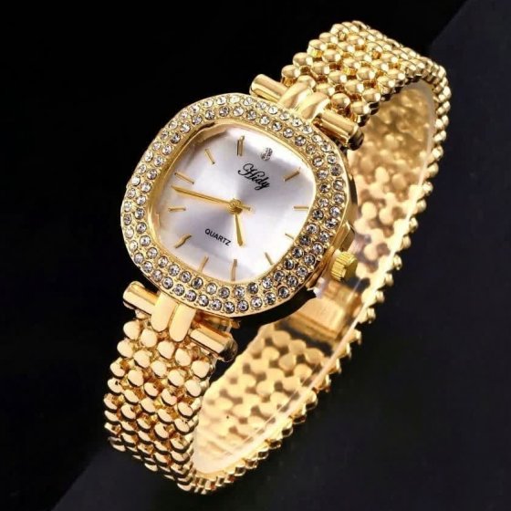 ساعت مچی زنانه صفحه مربعی بند طلایی هایدیHidy +باطری اضافی کد 4001