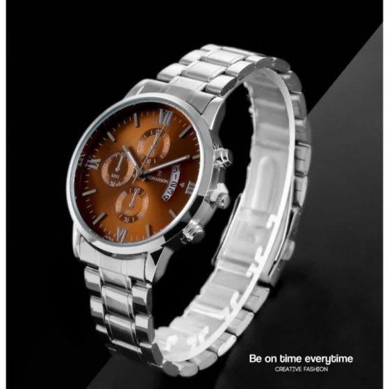 ساعت مچی مردانه رومانسون صفحه قهوه ایی  بند نقره ایی کد4068