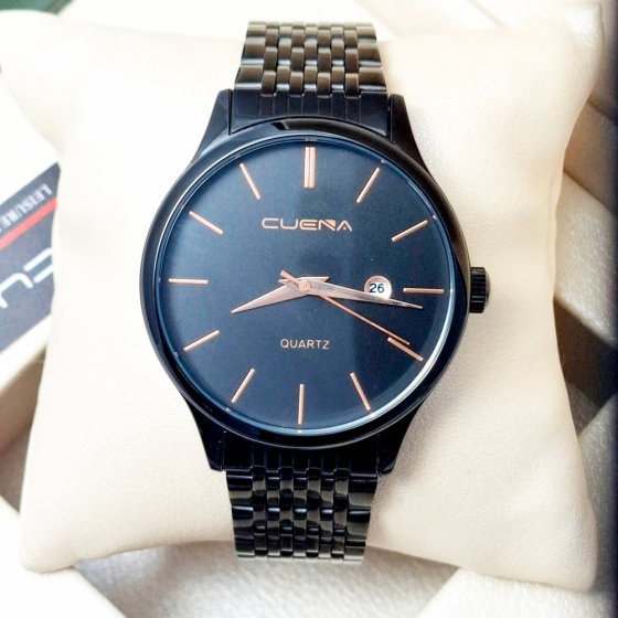 ساعت مچی مردانه CUENA ضد آب رنگ ثابت صفحه مشکی بند استیل مشکی کد 2332