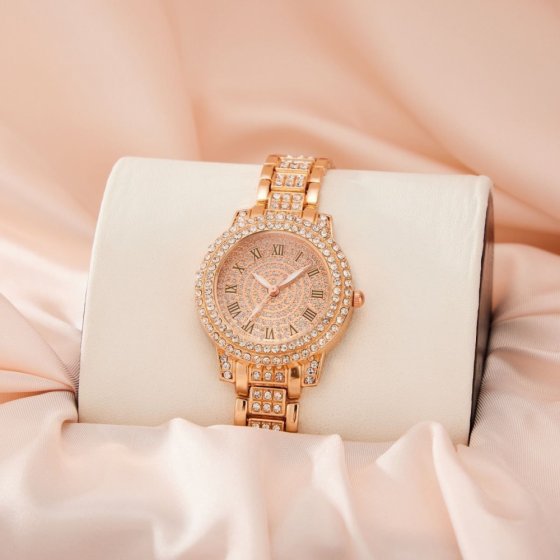 ساعت زنانه جینوا نگین دار دستبندی یونانی رزگلد+باطری اضافی  کد2549