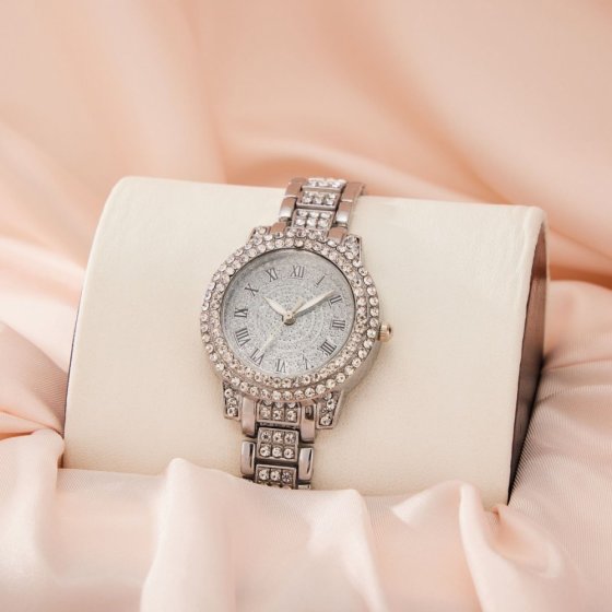 ساعت زنانه جینوا نگین دار دستبندی یونانی نقره ایی+باطری اضافی کد 2550