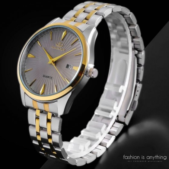 ساعت مچی مردانه  الگانس صفحه طوسی بند دو رنگ کد 2554