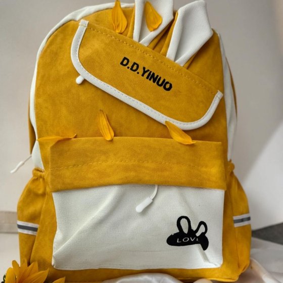 کیف کوله پشتی کنفی طرح خرگوشی خردلی دخترانه کد 2589