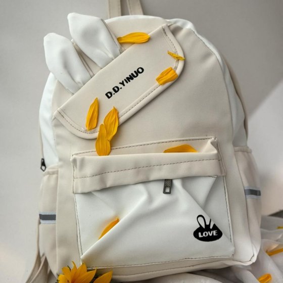 کیف کوله پشتی کنفی طرح خرگوشی کرمی دخترانه کد 2592