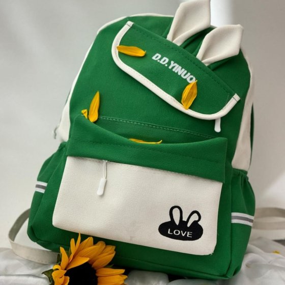 کیف کوله پشتی کنفی طرح خرگوشی سبز دخترانه کد 2593