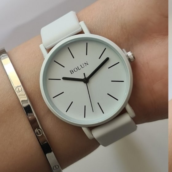 ساعت مچی زنانه و دخترانه بلون BOLUN گرد بند سیلیکونی پاستیلی سفید +باطری اضافی کد 2600