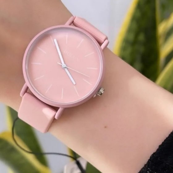ساعت مچی زنانه و دخترانه بلون BOLUN گرد بند سیلیکونی پاستیلی صورتی+باطری اضافی کد 2609