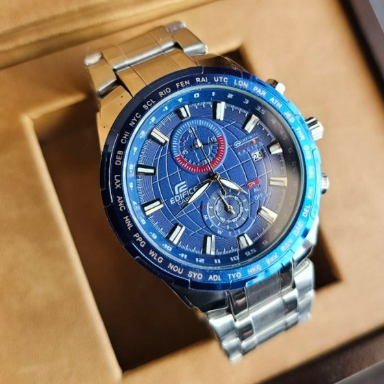 ساعت مچی مردانه کاسیو casio ادی فایس صفحه نمایش آّبی شیک+باطری اضافی کد 2639