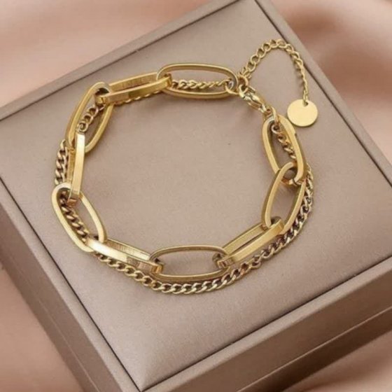 دستبند کارتیه زنجیری زنانه طلایی استیل رنگ ثابت شیک کد2652