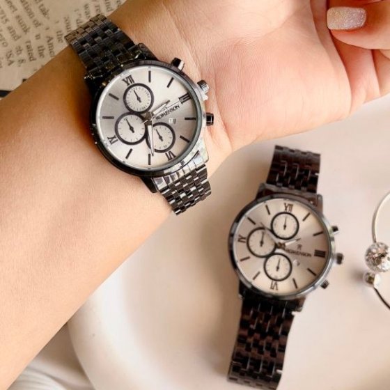 ساعت مچی زنانه رومانسون ROMANSON بند استیل مشکی +باطری اضافی کد2677