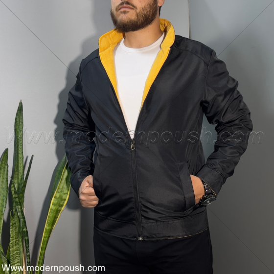 کاپشن دو روی زمستانه مردانه رنگ مشکی خردلی کد2781