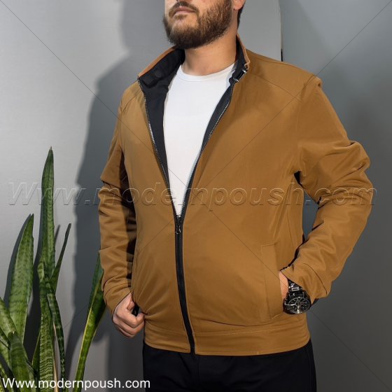 کاپشن دو روی زمستانه مردانه رنگ مشکی شتری کد 2784