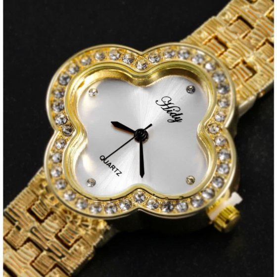 ساعت مچی زنانه HIDY  قاب فول نگین  طرح گل طلایی ضد آب خوش دست مجلسی شیک و جدید+باطری اضافی  کد2892