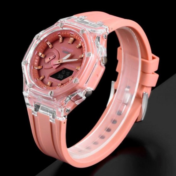 ساعت مچی اسپرت G-shock قاب شیشه ایی موتور برقی ژاپن صورتی جی شاک مخصوص ورزشکاران+باطری اضافی کد2933