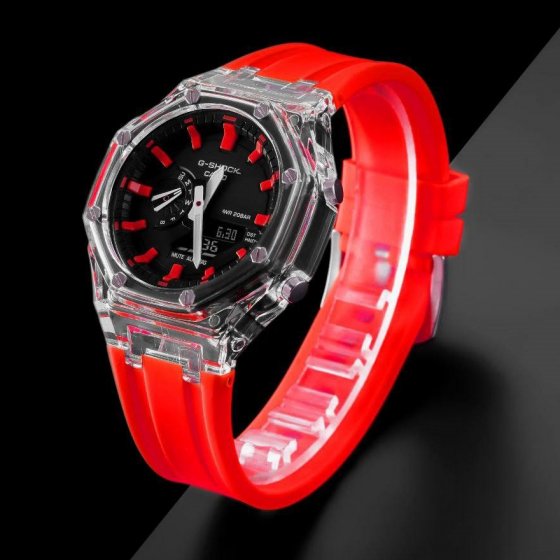 ساعت مچی اسپرت G-shock قاب شیشه ایی موتور برقی ژاپن قرمز جی شاک مخصوص ورزشکاران+باطری اضافی کد2935