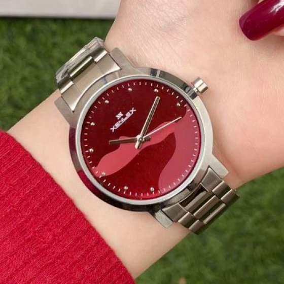 ساعت مچی زنانه زنلکس XENLEX مدل X_6150L بند استیل نقره ایی صفحه نمایش گرد قرمز کد 9081