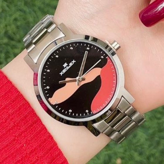 ساعت مچی زنانه زنلکس XENLEX مدل X_6150L بند استیل نقره ایی صفحه نمایش گرد مشکی+باطری اضافی کد 9082