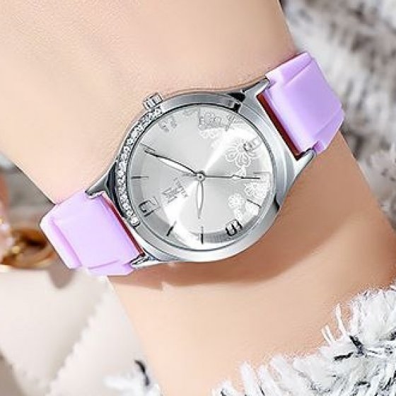 ساعت زنانه شرکتی ایکس میلXIMILI بند رابر بنفش  صفحه نمایش گرد+باطری اضافی  کد 9102