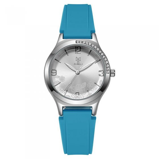 ساعت زنانه شرکتی ایکس میلXIMILI بند رابر آبی صفحه نمایش گرد+باطری اضافی کد 9106