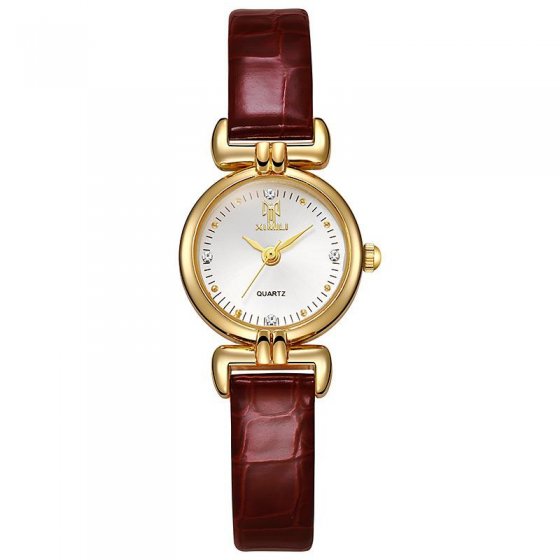 ساعت مچی زنانه شرکتی ایکس میل XIMILI بند چرم قرمز صفحه نمایش گرد سفید شیک و جدید+باطری اضافی کد 9128