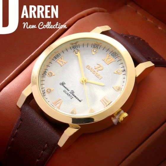 ساعت مچی مردانه Darren بند چرم قهوه ایی صفحه نمایش سفید+باطری اضافی کد 9133