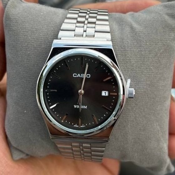 ساعت مچی مردانه کاسیو وینتیج casio بند نقره ایی قابل تنظیم صفحه نمایش گردمشکی /کلاسیک جدید +باطری اضافی کد 9148