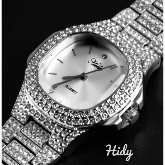 ساعت مچی زنانه هایدی Hidy فول نگین نقره ایی صفحه نمایش سفید+باطری اضافی کد9202
