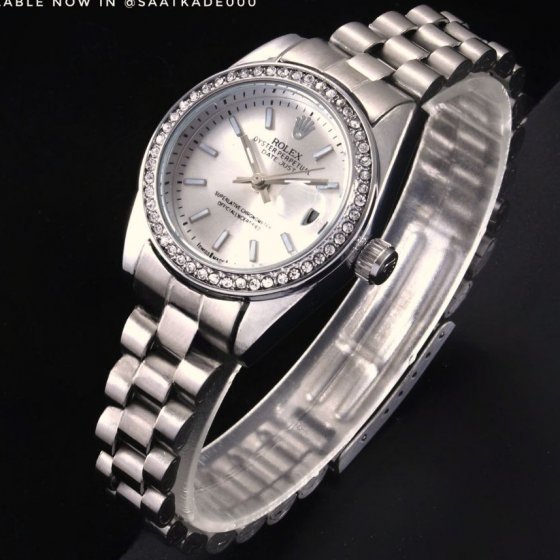 ساعت مچی زنانه رولکس دیت جاست Rolex DayJust بند استیل  نقره ایی+باطری اضافی  کد 9209