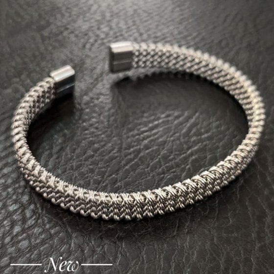 دستبند فنری استیل اسپرت نقره ای (حصیری) کد9212