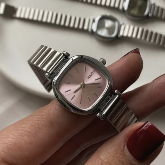 ساعت مچی زنانه نایدو naidu منیمال بند استیل کرکره ایی مربعی صورتی کد 9219