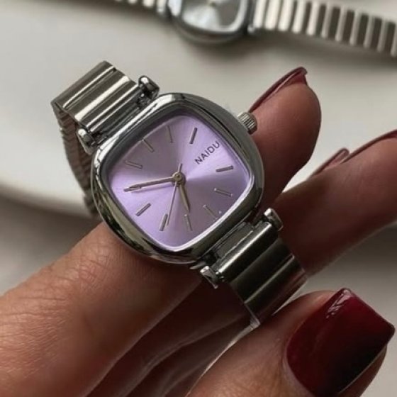 ساعت مچی زنانه نایدو naidu منیمال بند استیل کرکره ایی مربعی بنفش+باطری اضافی  کد 9222