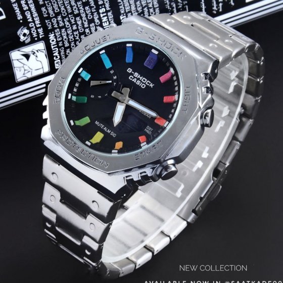 ساعت مردانه جیشاک بند استیل نقره ایی دو زمانه موتور برقی ژاپن  G shock +باطری اضافی کد9251