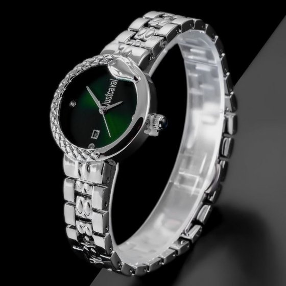 ساعت مچی زنانه ماری صفحه سبز جاست کاوالی Justcavali بند استیل نقره ایی درجه یک+باطری اضافی  کد9259