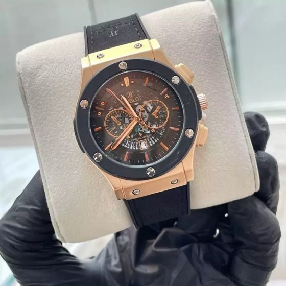 ساعت هابلوت مردانه طرح دو موتور بند مشکی طلایی+باطری اضافی کد 9273