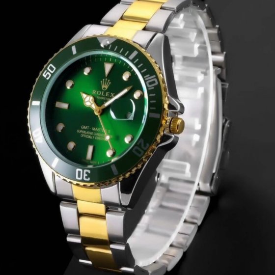 ساعت مچی عقربه ای مردانه Rolex رولکس ساب مارین صفحه سبز بند دو رنگ نقره ایی و طلایی+باطری اضافی کد 9294