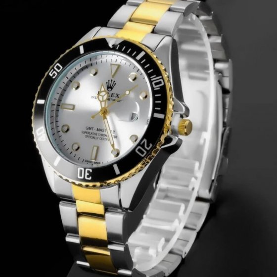 ساعت مچی عقربه ای مردانه Rolex رولکس ساب مارین صفحه سفید بند دو رنگ نقره ایی و طلایی+باطری اضافی کد 9296
