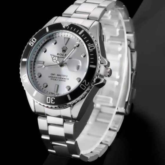 ساعت مچی عقربه ای مردانه Rolex رولکس ساب مارین صفحه سفید نقره ایی+باطری اضافی کد 9298