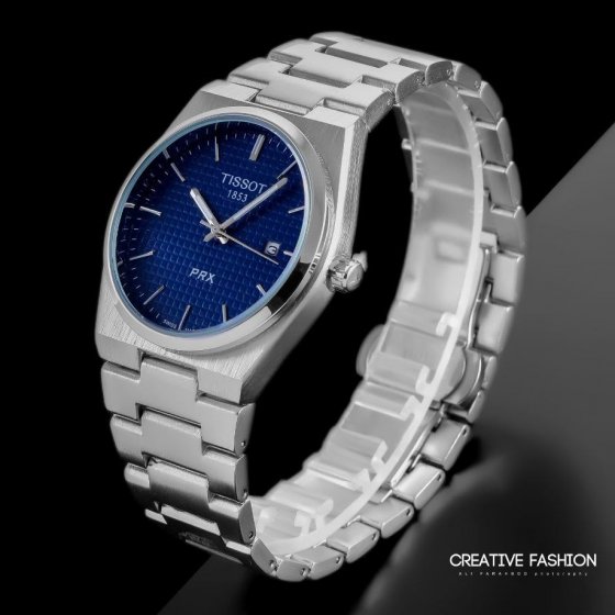 ساعت مچی مردانه تیسوت Tissot بند استیل نقره ایی صفحه نمایش سورمه ایی شیک+باطری اضافی کد 9419