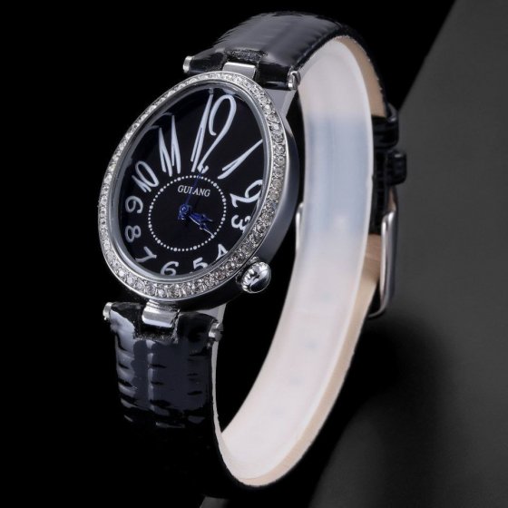 ساعت مچی زنانه با طراحی خاص Gulang بند چرم مشکی+باطری اضافی کد9488