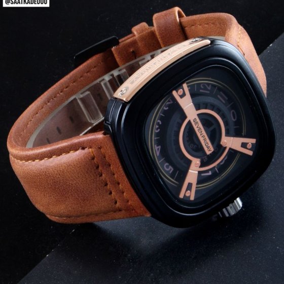 ساعت مچی مردانه سون فرایدی seven friday بند چرم قهوه ایی+باطری اضافی کد 9580