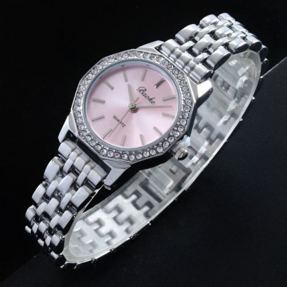 ساعت مچی زنانه Baoke بند استیل نقره ایی دور نگین صفحه صورتی+باطری اضافی کد9585