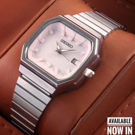 ساعت مچی اسپرت مردانه و زنانه seiko سیکو کلاسیک  بند استیل نقره ایی صفحه نمایش صورتی خاص و شیک+باطری اضافی کد 9616