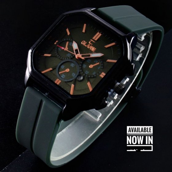 ساعت مچی  اسپرت مردانه تقویم فعال GLAME بند پیو pu طوسی جدید و شیک+باطری اضافی کد9650