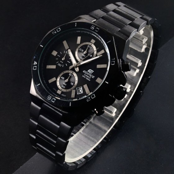 ساعت مچی مردانه کاسیو ادیفیس Edifice Casio بند استیل فول مشکی+باطری اضافی کد9688