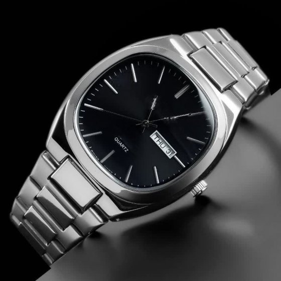 ساعت مچی مردانه کلاسیک کاسیو casio صفحه مربعی مشکی بند استیل نقره ایی+باطری اضافی  کد 9736