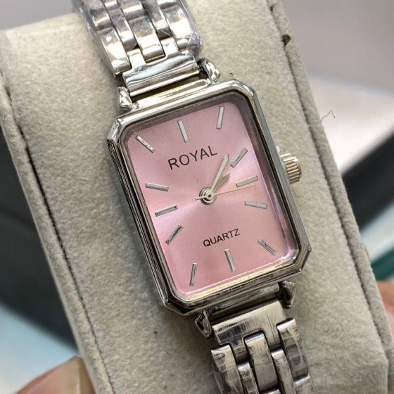 ساعت مچی زنانه رویال مستطیلی صورتی بند استیل سیلور+باطری اضافی کد9797