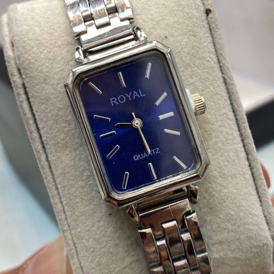 ساعت مچی زنانه رویال مستطیلی سورمه ایی بند استیل سیلور+باطری اضافی کد9800